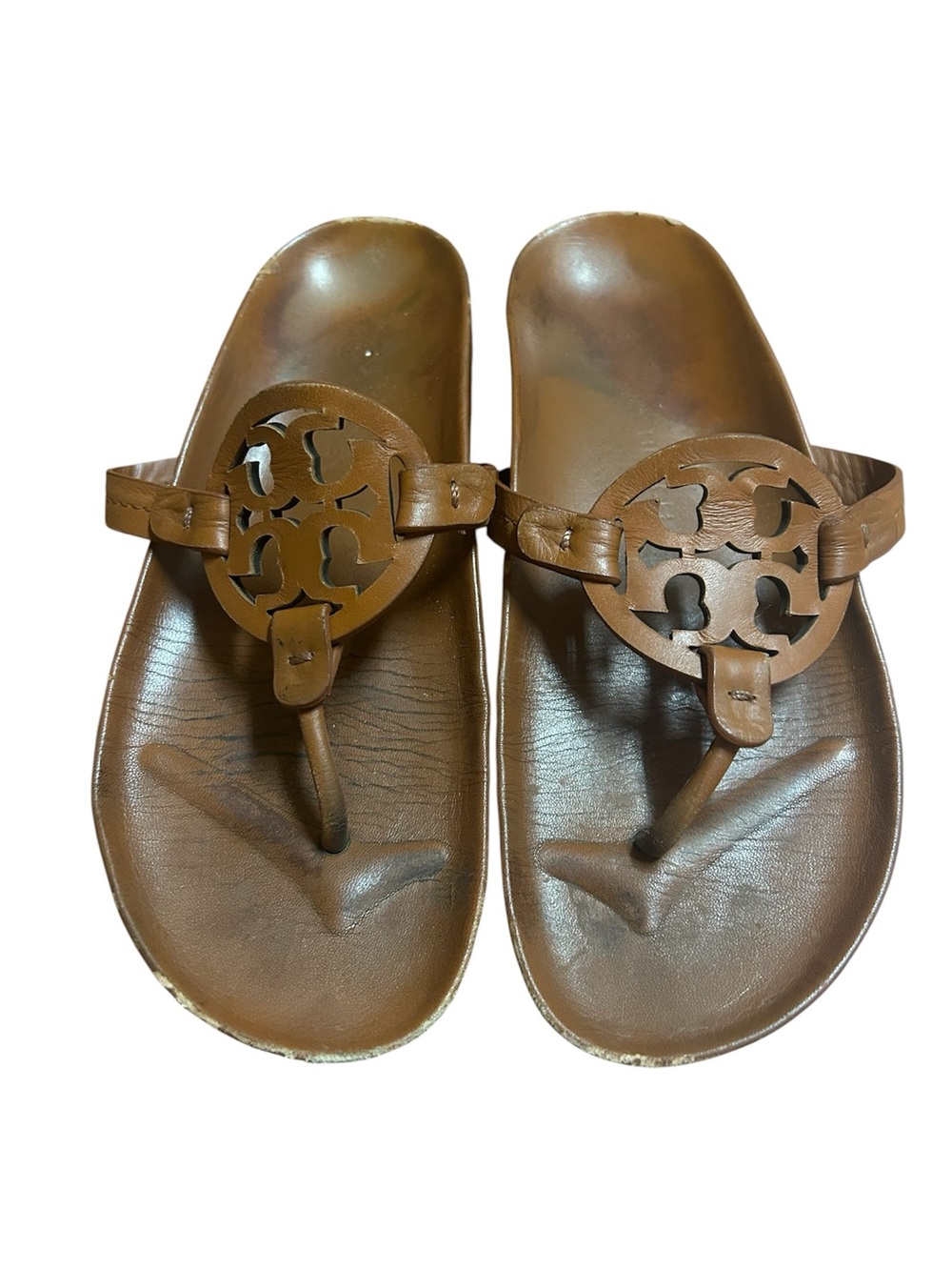 Tory Burch Brown Leather Logo Thong Sandals